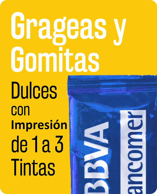 Dulces promocionales grageas y gomas